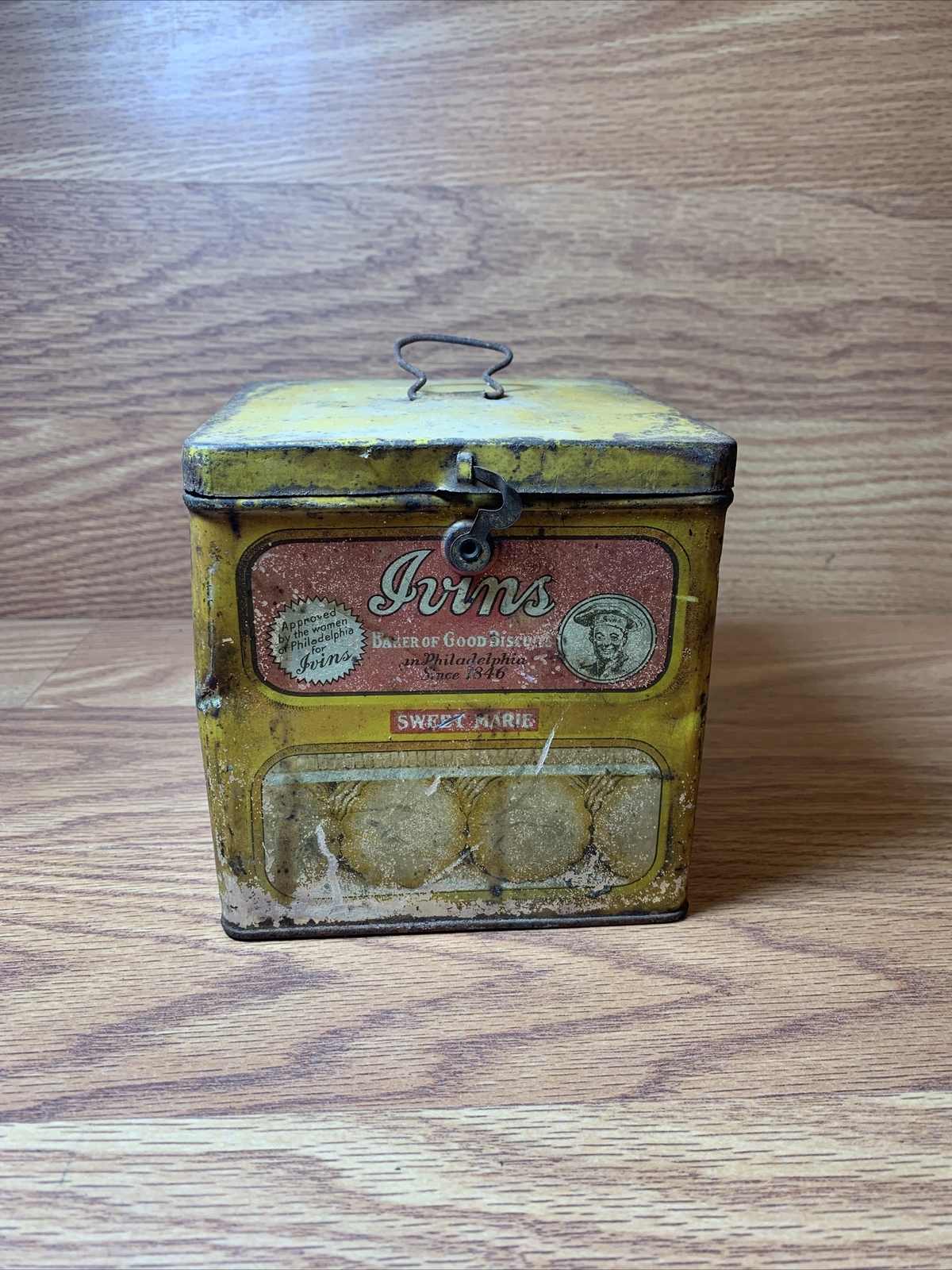 Vintage Advertising Tin Ivins Sweet Marie Baker Of Good Biscuits Full Hinge Top