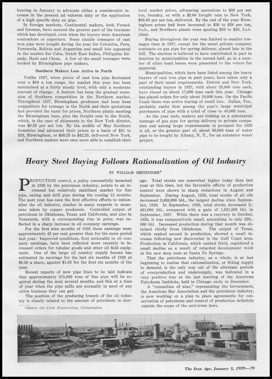 1929 Heavy Steel Buying Oil Field Photo Pre Stock Market Crash Article Print Ad