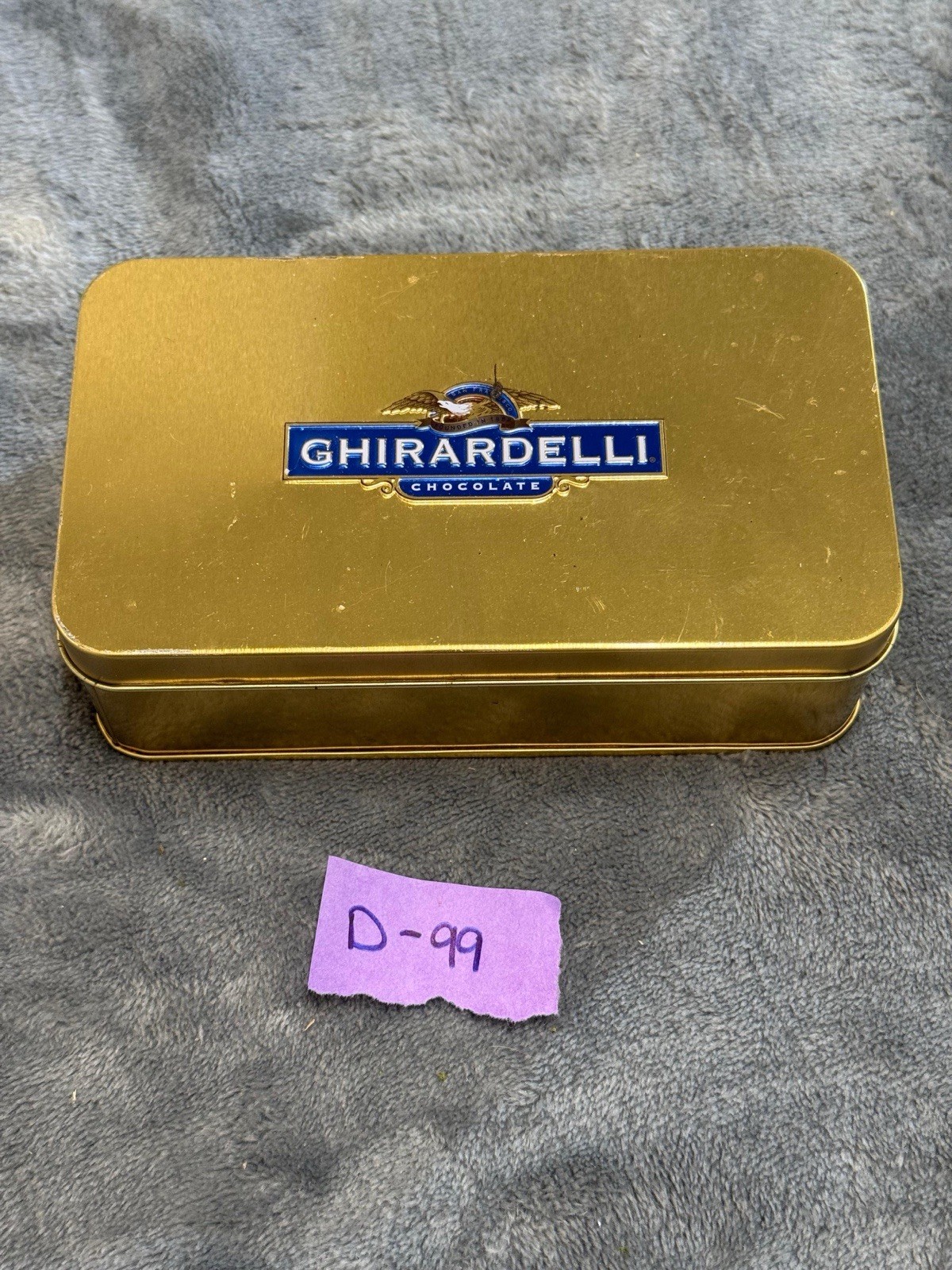 Ghirardelli Advertising Tin EMPTY Small Gold Metal With Removable Lid