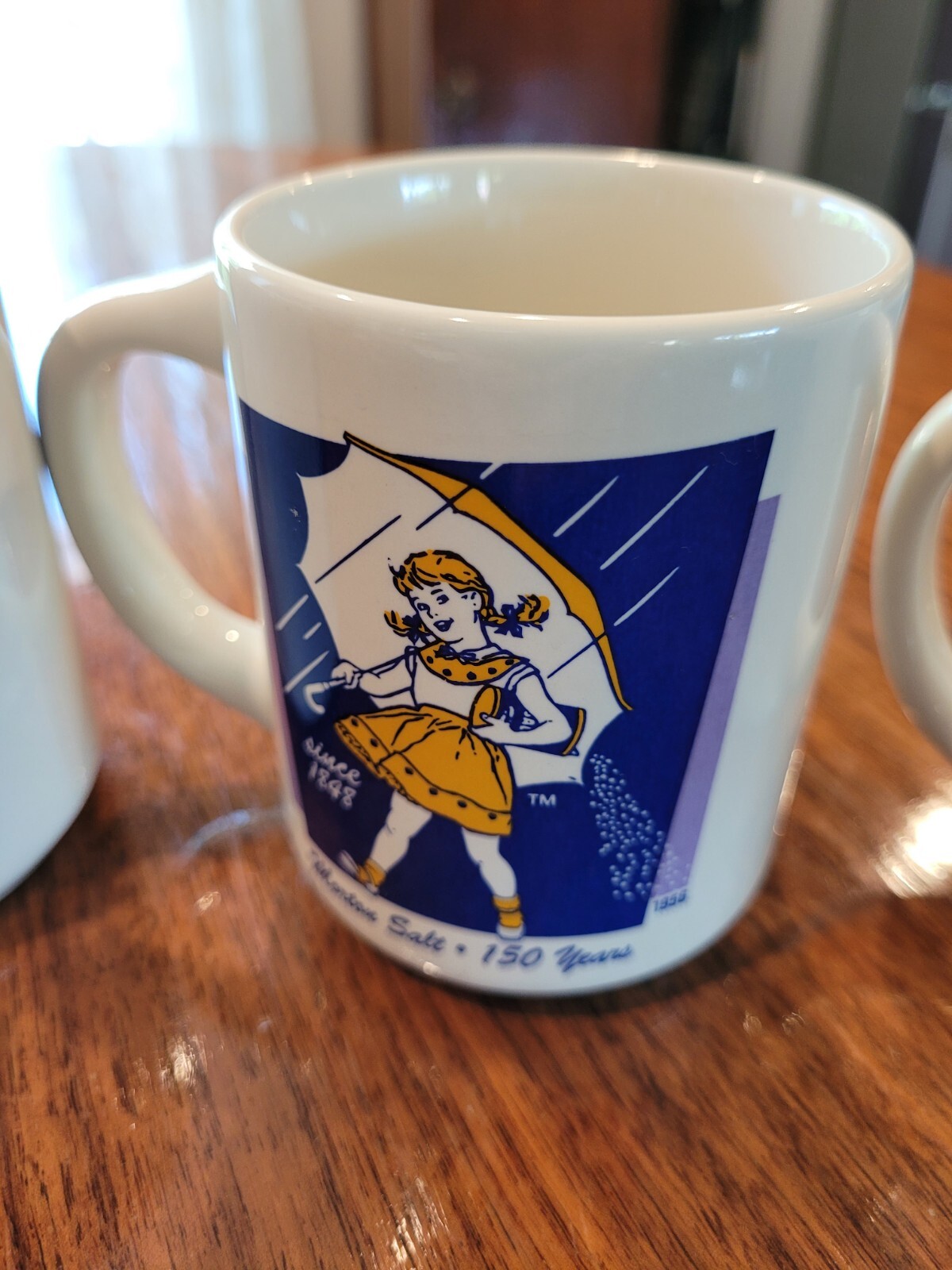 Vintage Set Of 3 Morton Salt Coffee Mugs Cups 1921 1956 & 1968 Bryan China PA