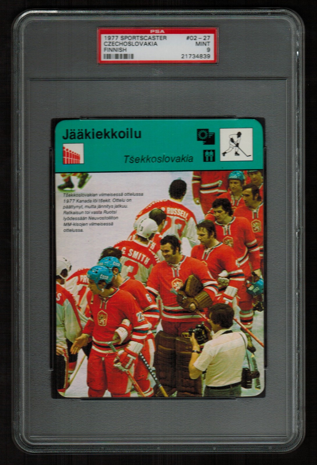 PSA 9 VLADIMIR DZURILLA & CZECHOSLOVAKIA 1977 Sportscaster Hockey Card FINNISH