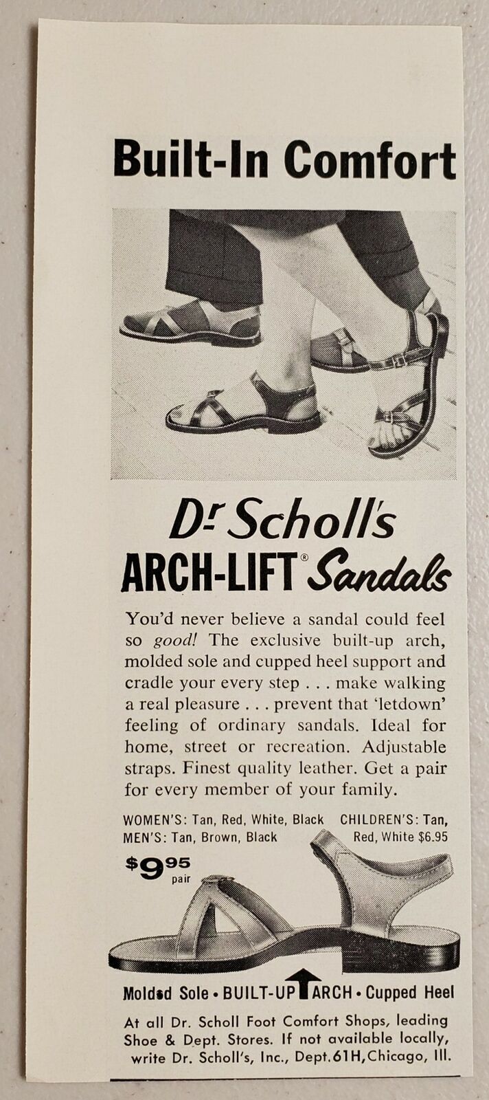 1959 Print Ad Dr Scholl’s Arch-Lift Sandals Built-In Comfort Chicago,Illinois