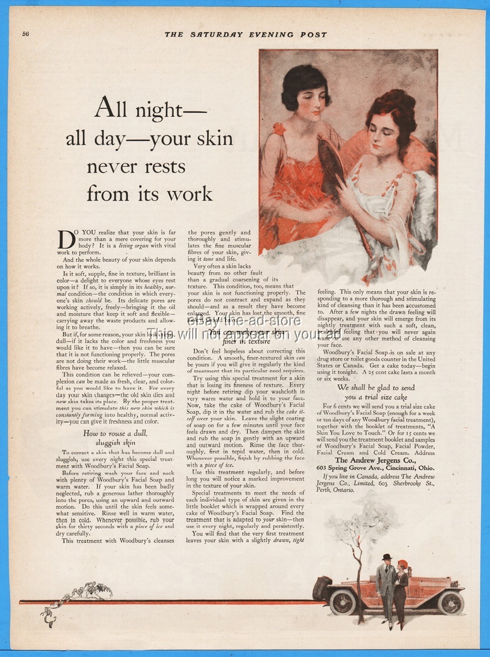 1920 Andrew Jergens Co Cincinnati OH Woodbury Facial Soap Bathroom Decor Ad