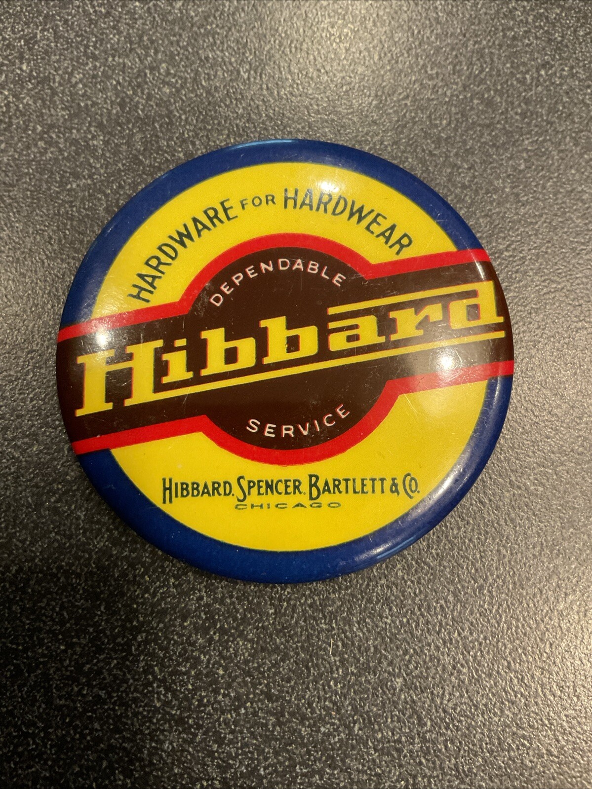 VINTAGE HIBBARD SPENCER BARTLETT & CO. ADVERTISING, PROMOTIONAL BUTTON MIRROR