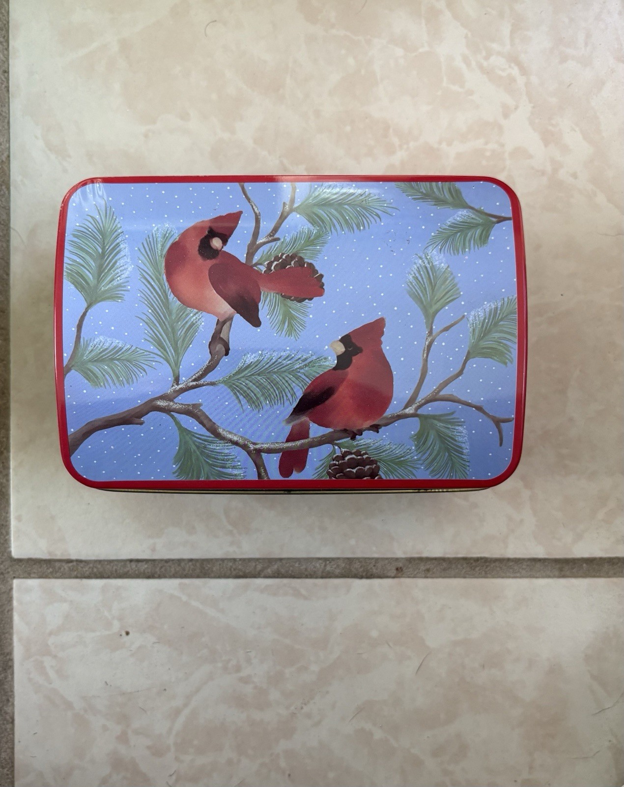 Cardinals Metal Tin Rectangle Hinged Lid Container Christmas