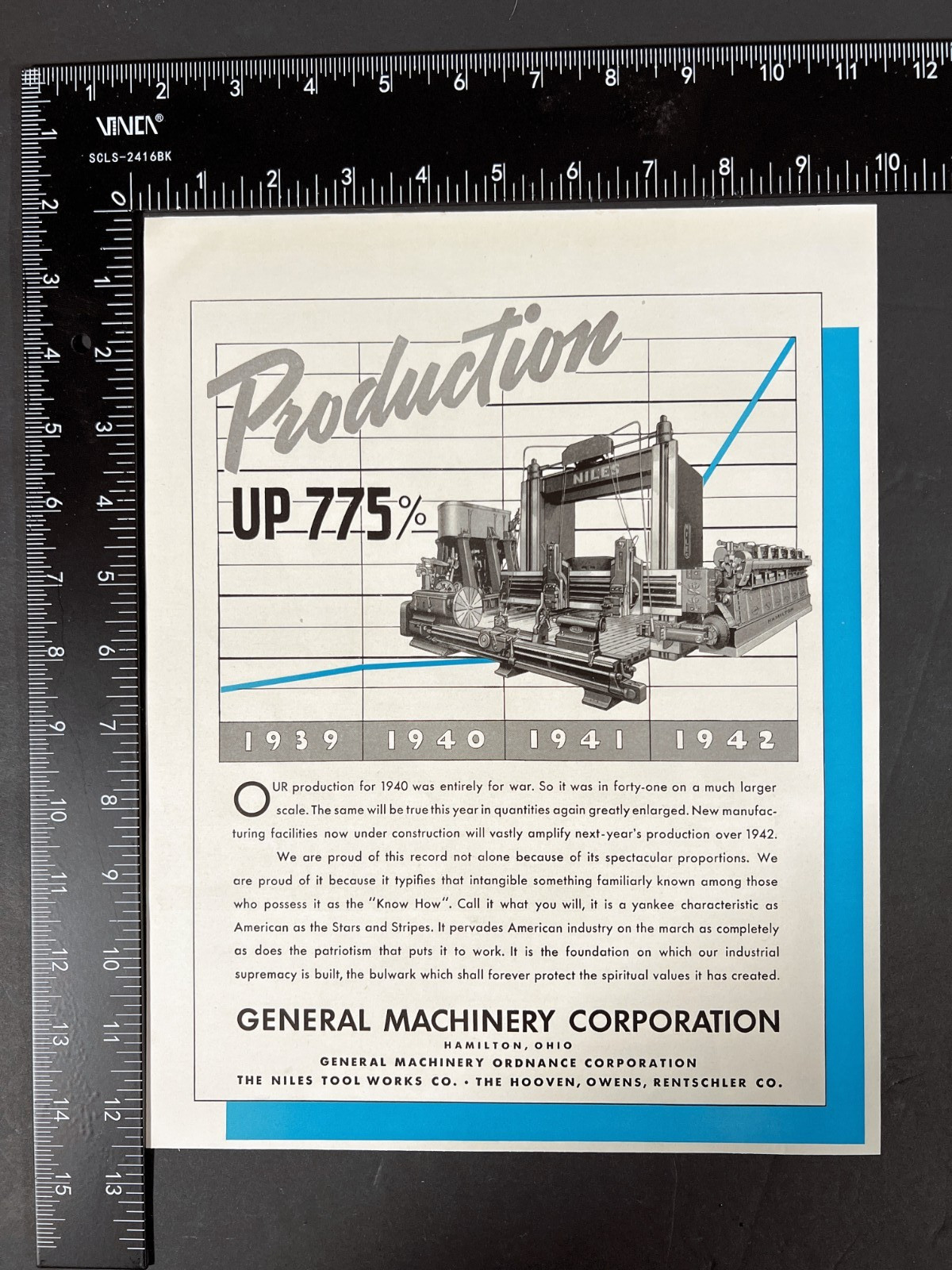 1942 General Machinery Corporation Hamilton Ohio Production Up 775% Vtg Print AD