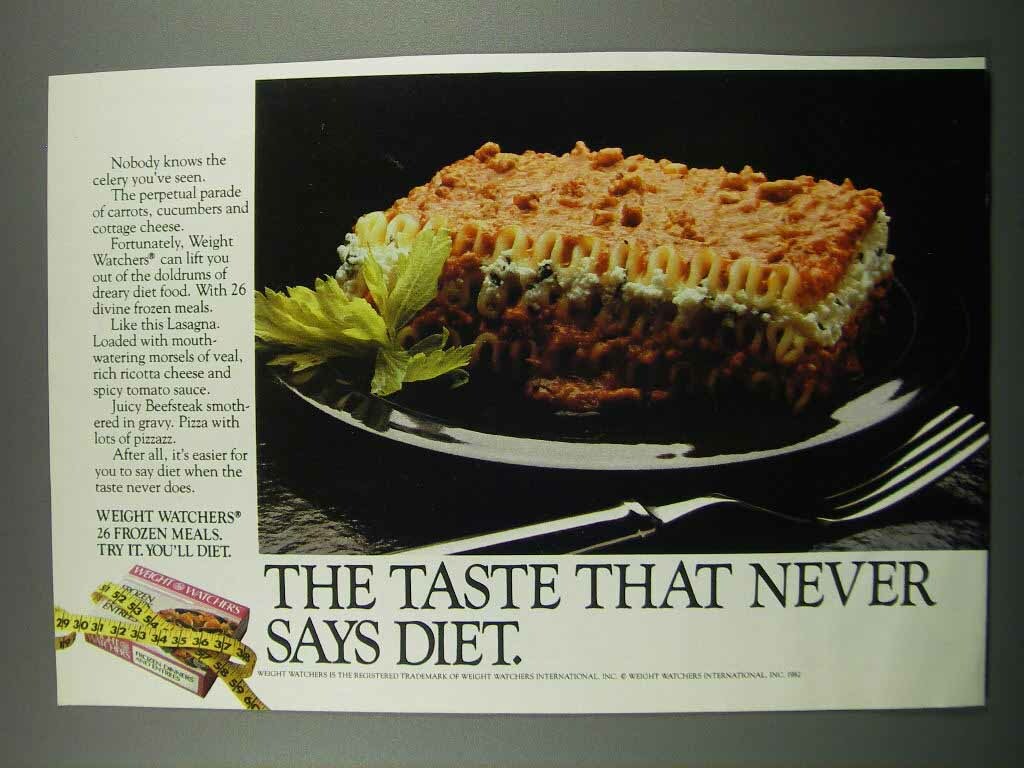 1983 Weight Watchers Lasagna Ad – Never Says Diet
