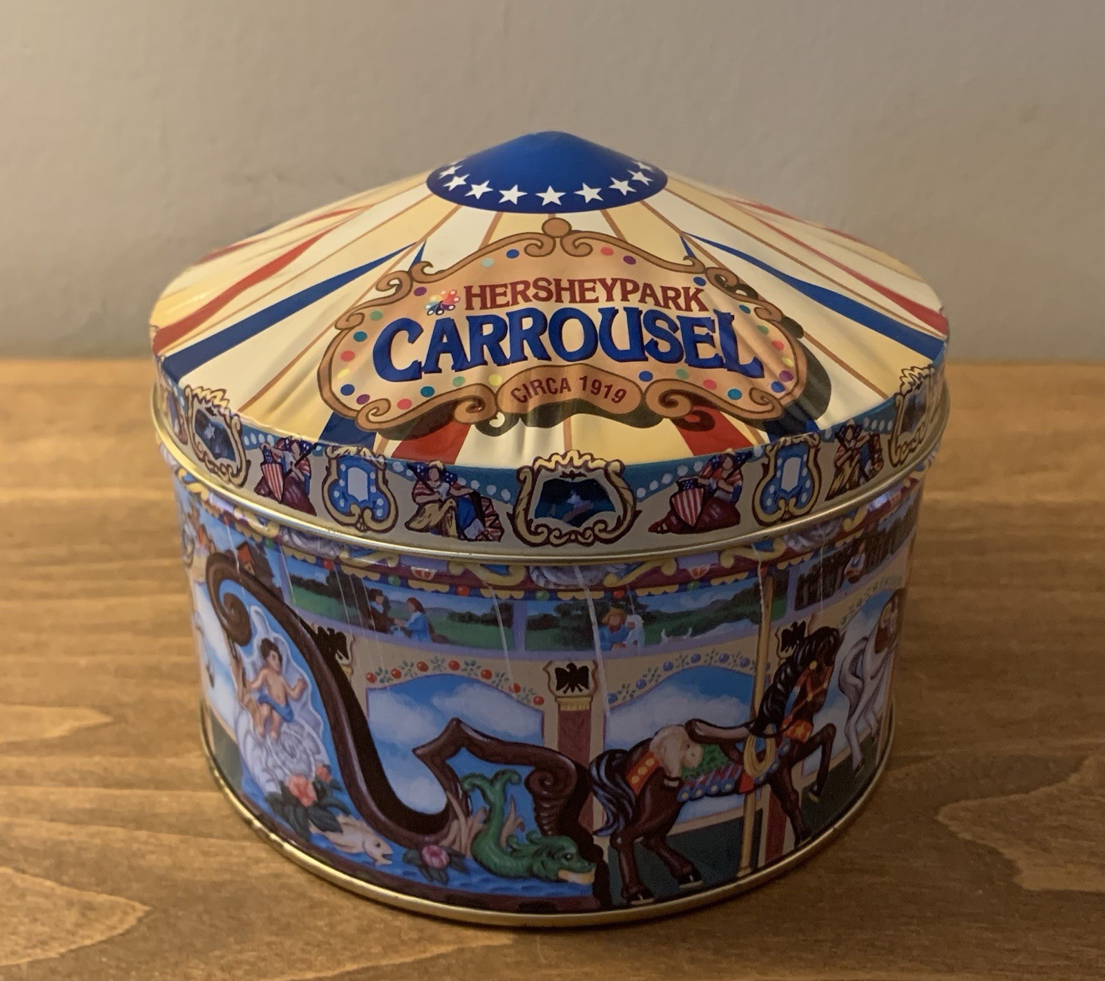Vintage 1996 Hershey Park Carrousel Tin Storage Box Canister #13 Hometown Series
