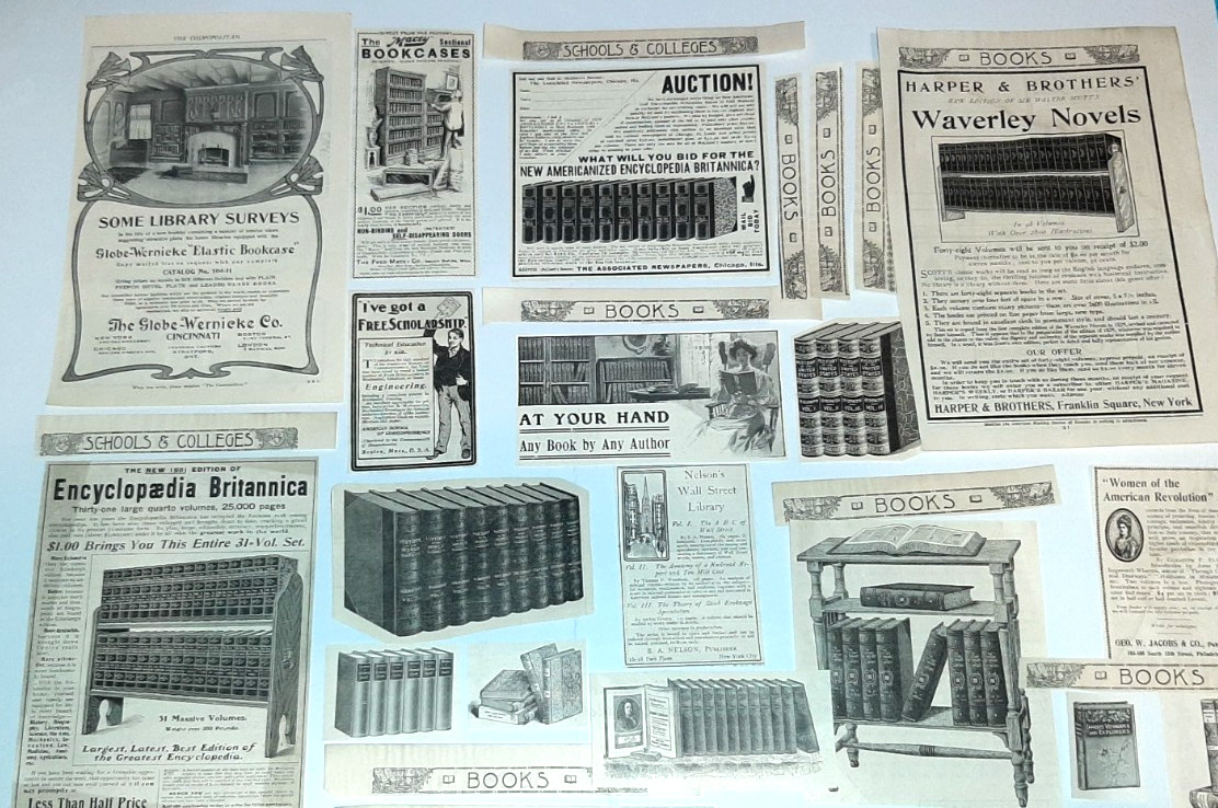 Antique Print Ads 1899-1905 BOOKS Library Novels Graphics Typography LOT