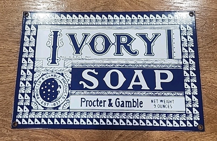 Ande Rooney Porcelain Procter & Gamble “Ivory Soap” Sign 12″x8″
