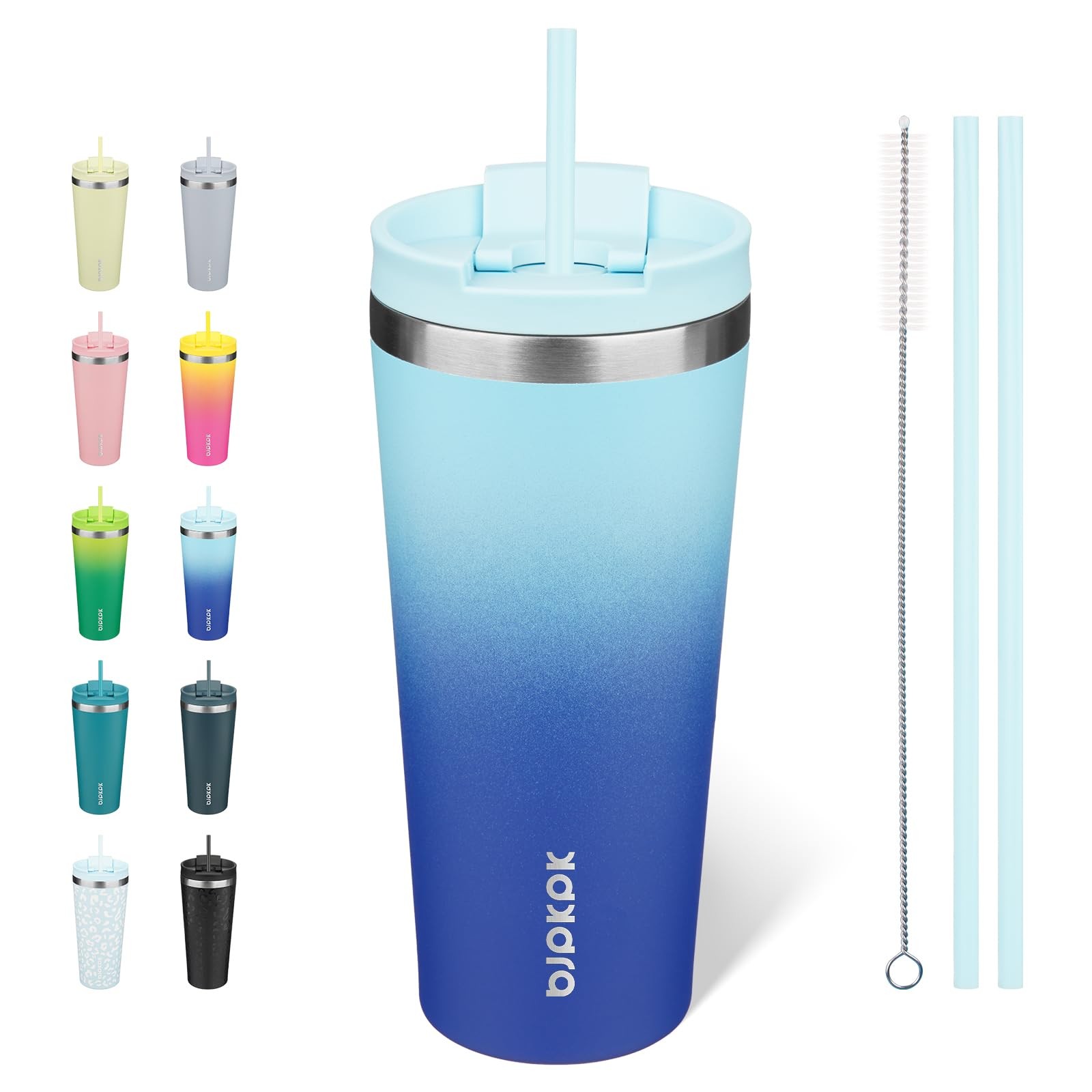 BJPKPK 22oz Insulated Tumbler With lid And Straw Stainless 22 Ounces, Sky