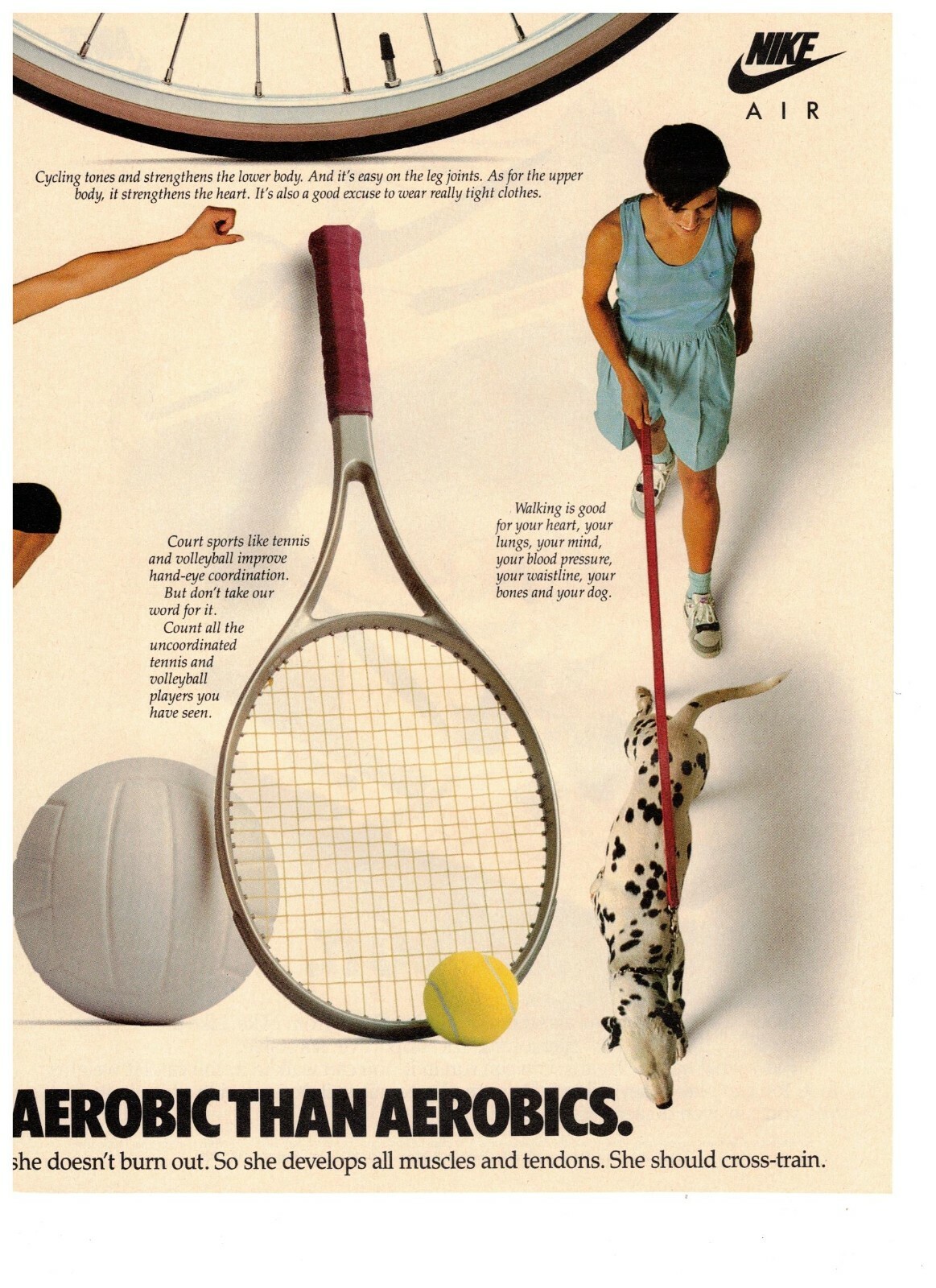 1989 Nike Air Aerobic Tennis Shoes Dog Walking Vintage Print Advertisement