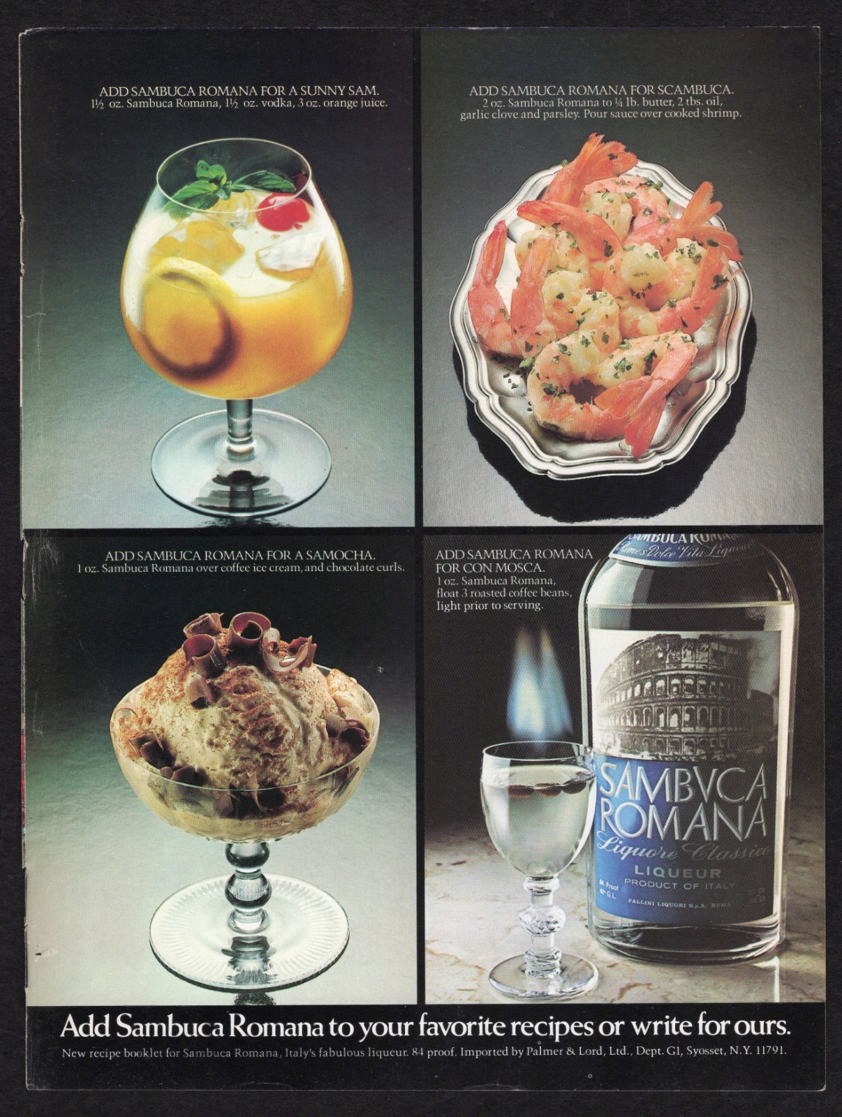1977 Sambuca Romana Liquore Classico Liqueur Italy Favorite Recipes Print Ad