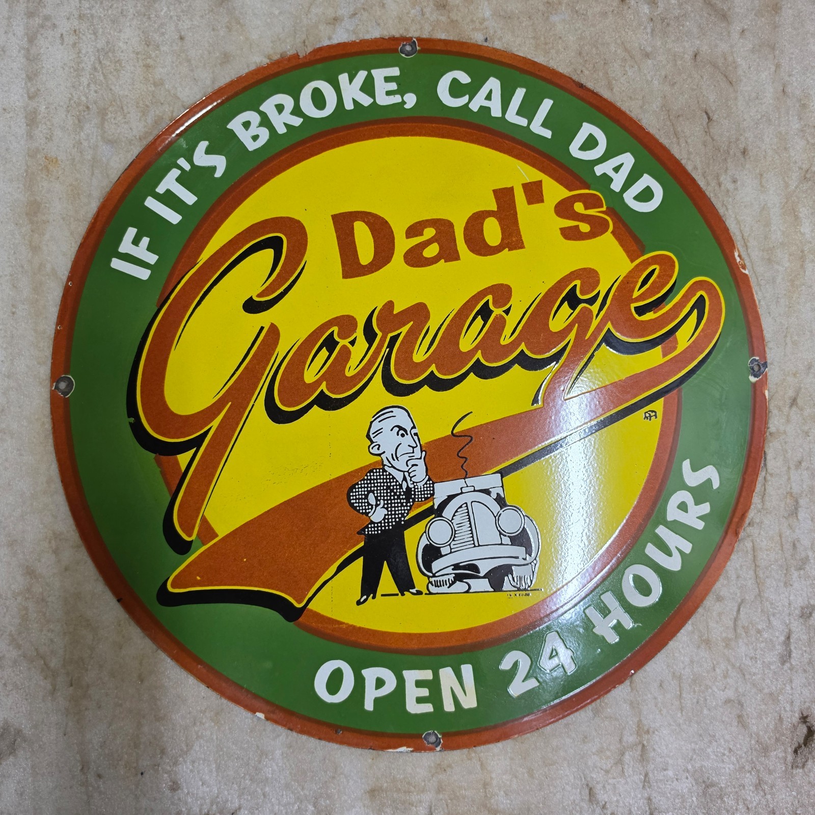DAD’S GARAGE 29 X 29 INCHES PORCELAIN ENAMEL SIGN
