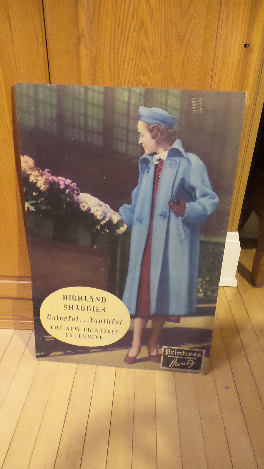 Vintage Adv PRINTZESS PRINTZ HIGHLAND SHAGGIES COAT SIGN Cardboard, 30″x20″