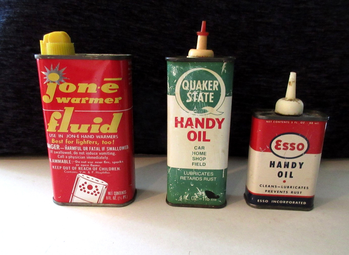 Fluid Tins Lot of Three- Esso oil-Quaker State oil -Jon-e All are Empty
