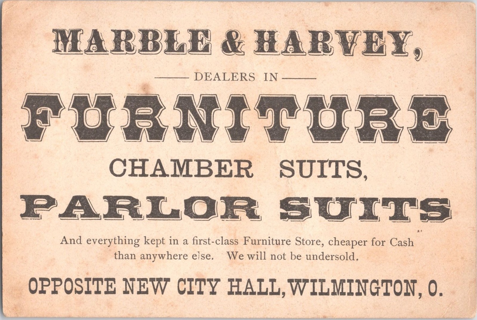 Marble & Harvey Furniture – Wilmington, OH – Antique Victorian Trade Card