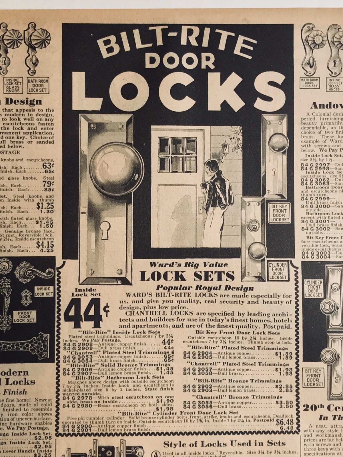 1930 Montgomery Ward’s BILT-RITE DOOR LOCKS B&W PRINT AD 9×13-1/4” MWC 616