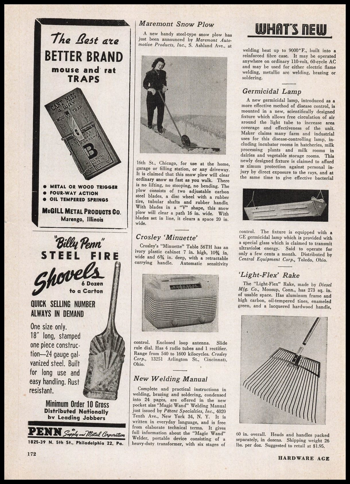 1946 Penn Supply & Metal Philadelphia “Billy Penn” Steel Fire Shovels Print Ad