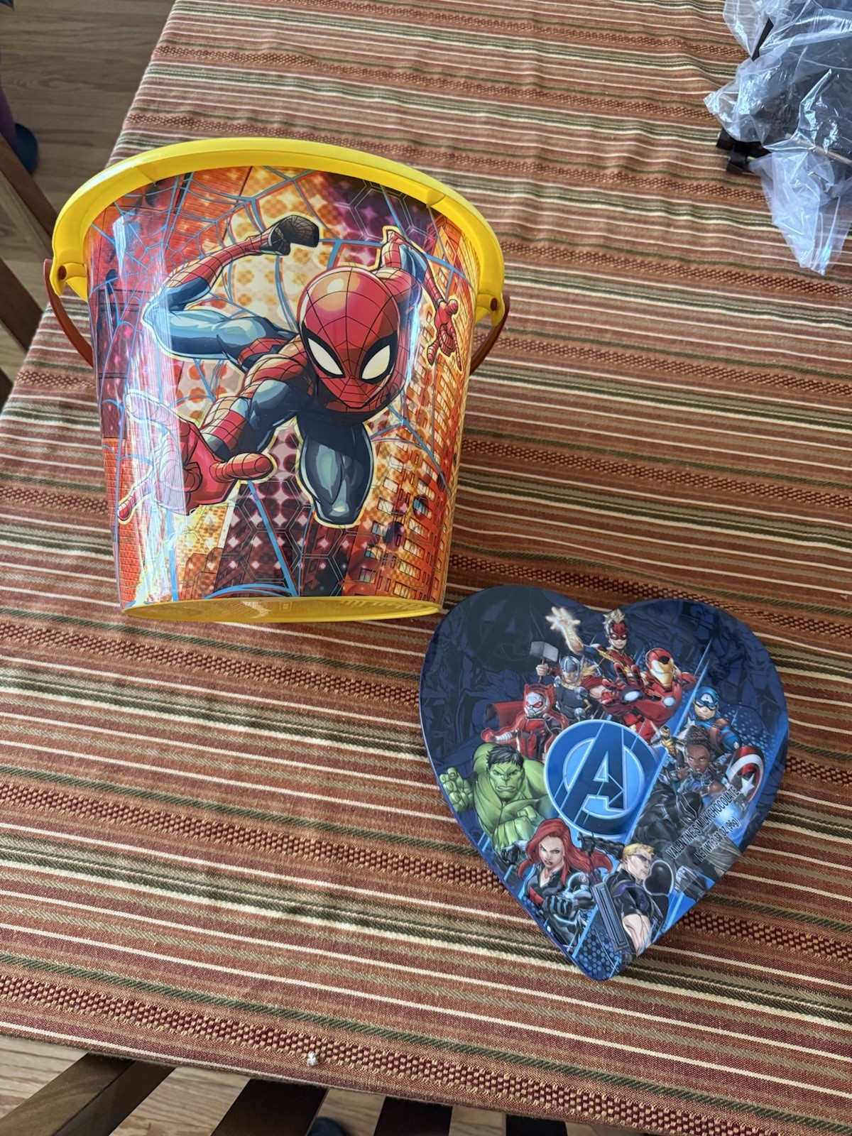 Marvel Avengers Metal Heart Candy Tin EMPTY And Spider-Man Bucket