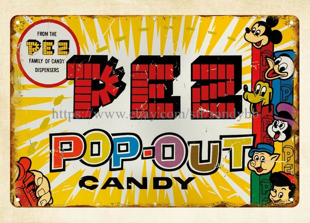 Pez pop-out candy 1954 metal tin sign garage Decorative Collectibles
