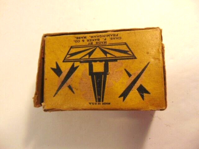 small vintage empty cardboard Household Nail Box; Chas. Baker, Framingham, MA
