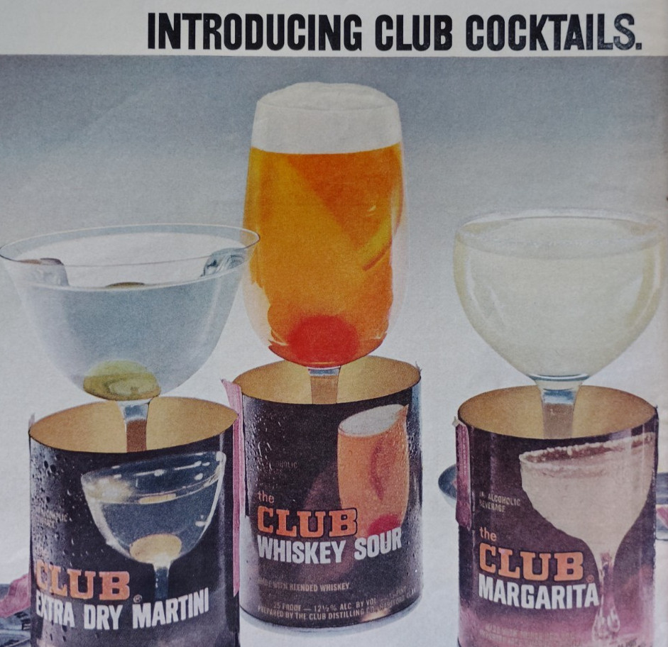 Vintage Retro 2-Pg 1969 Ad Club Cocktails Daiquiri Manhattan Dry Martini