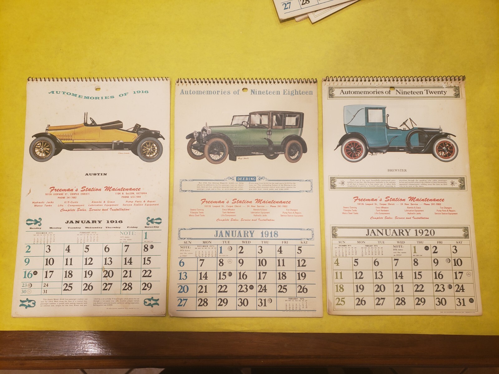 Automemories of 1916, 1918, 1920 Calendars