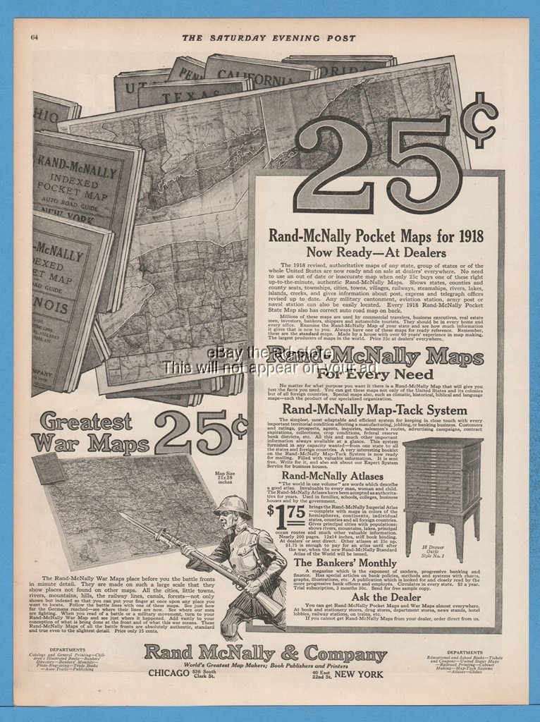1918 Rand McNally Pocket Maps WWI War Maps ad