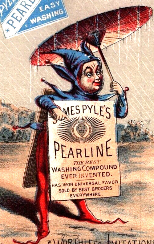 Pyles Pearline Creepy Elf Sandwich Board and Umbrella Victorian Trade Card