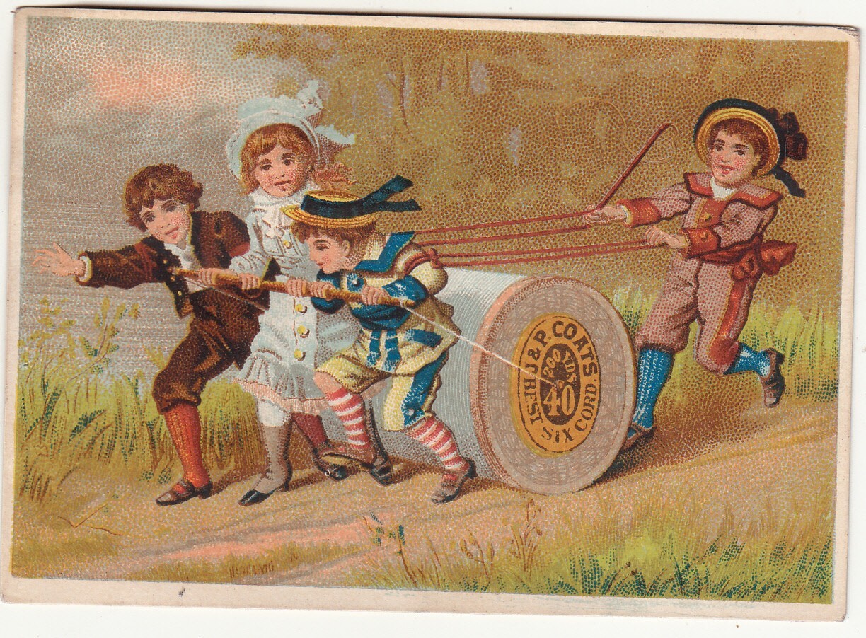 J P Coats Spool Cotton Thread Clarke & Co Peoria IL Ox Pull Vict Card c1880s