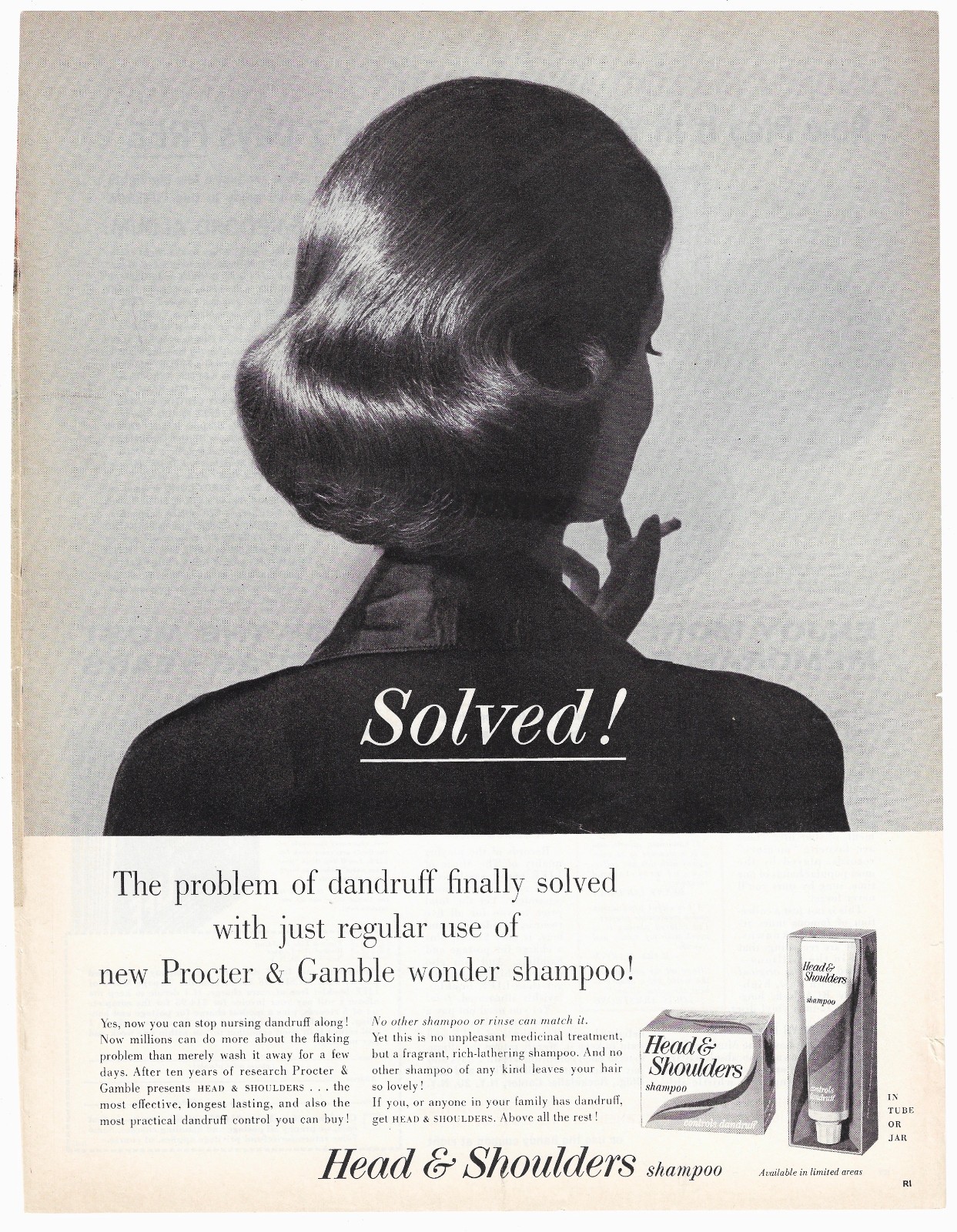 Head and Shoulders Shampoo Vintage Beauty Ad 1960s Procter and Gamble 1963