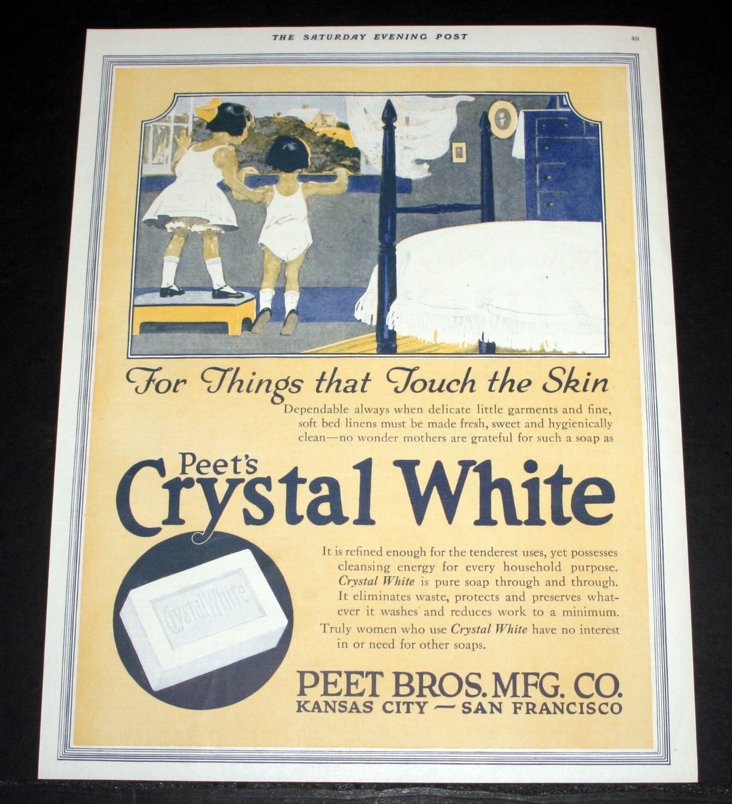 1917 OLD MAGAZINE PRINT AD, PEET’S CRYSTAL WHITE SOAP, FOR DELICATE GARMENTS!