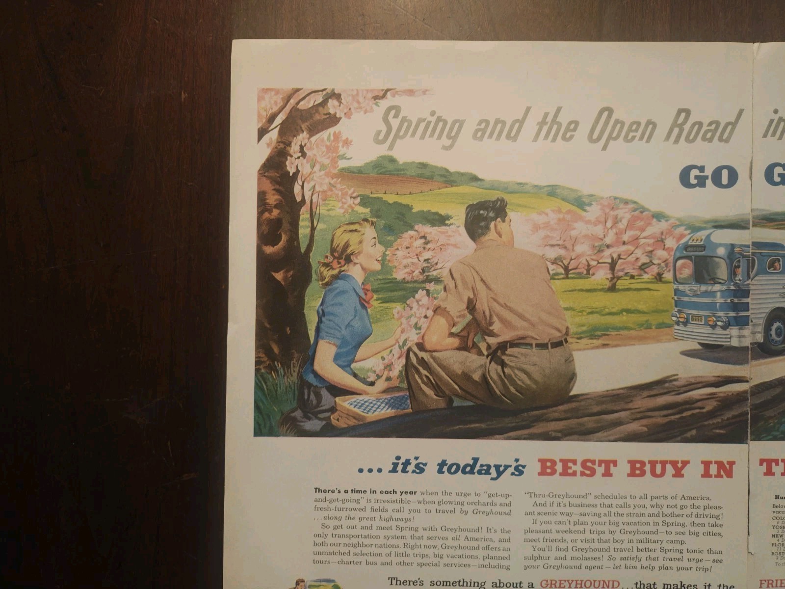 1950’s Greyhound Bus Two Full Page Color Vintage Magazine AD Nice Images