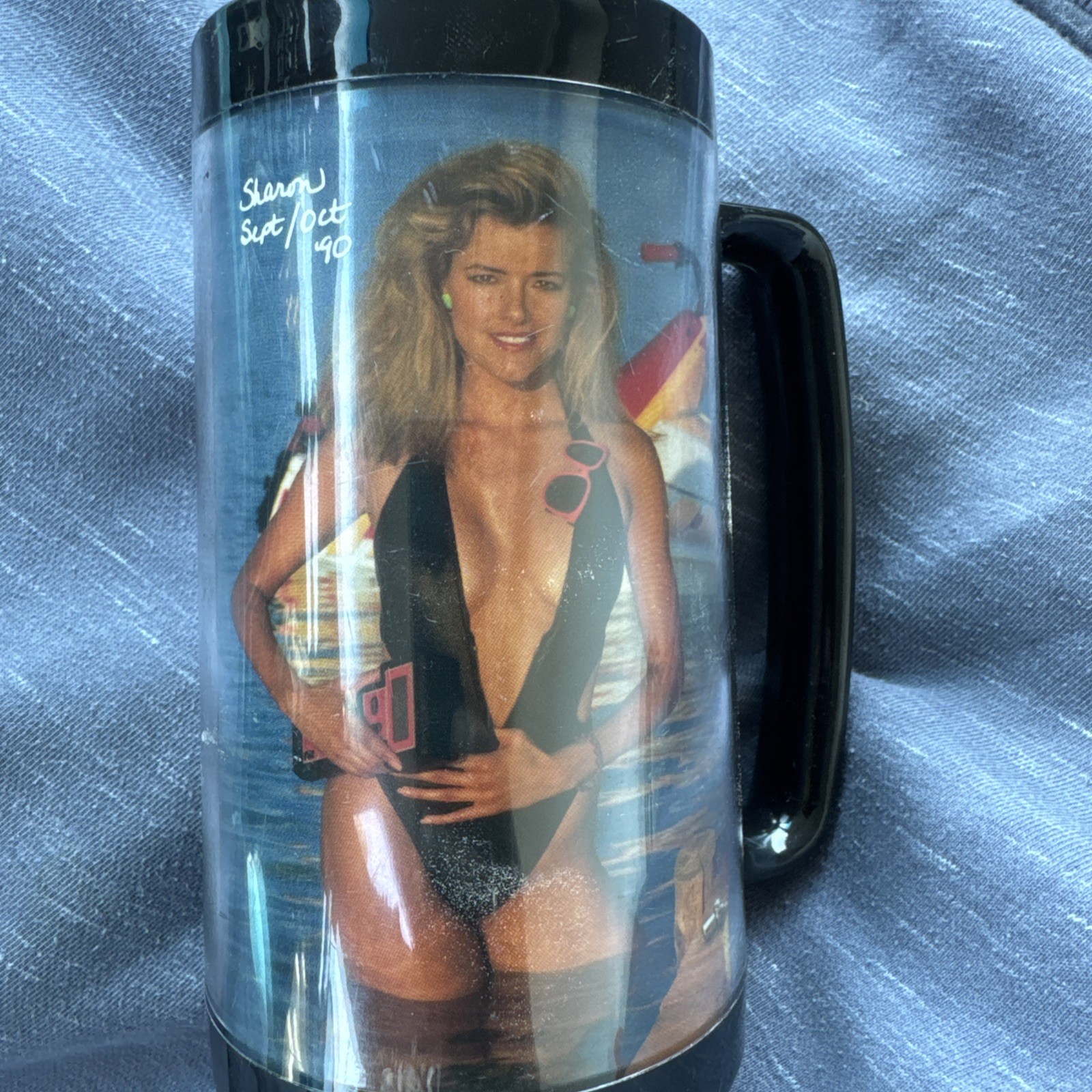 Vintage 1990 SNAP-ON TOOLS Collector Mug THERMO-SERV BikiniGirl Sharon BEAUTIFUL