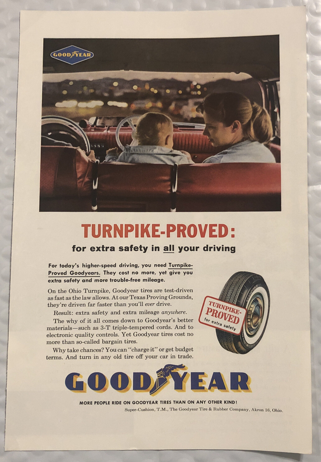 1961 Original Print Ad Full Page – Goodyear Tires – For Extra Safety. Vintage