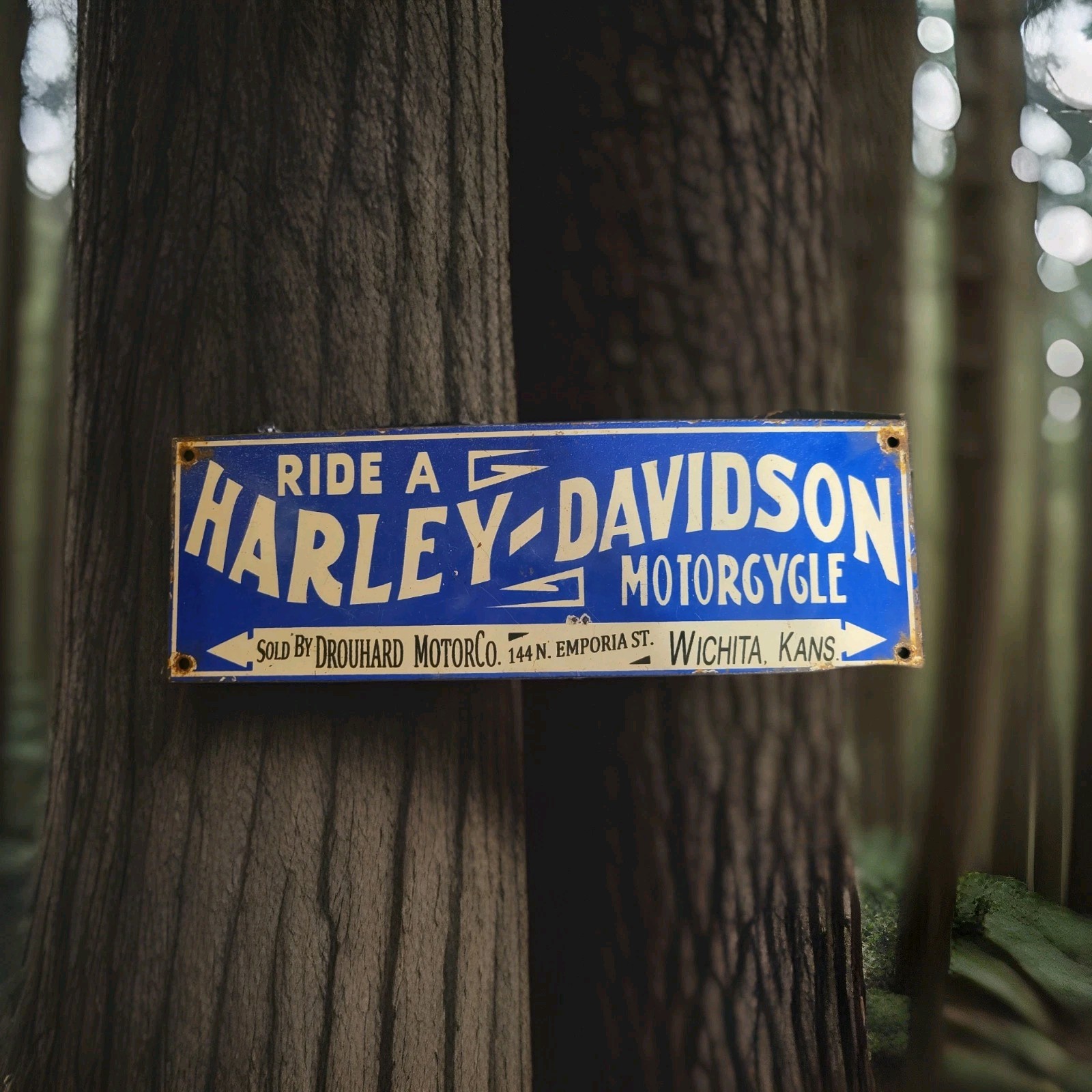 Vintage Harley Davidson Motorcycles Porcelain Sign Wichita Kansas Gas Oil 12″x4″