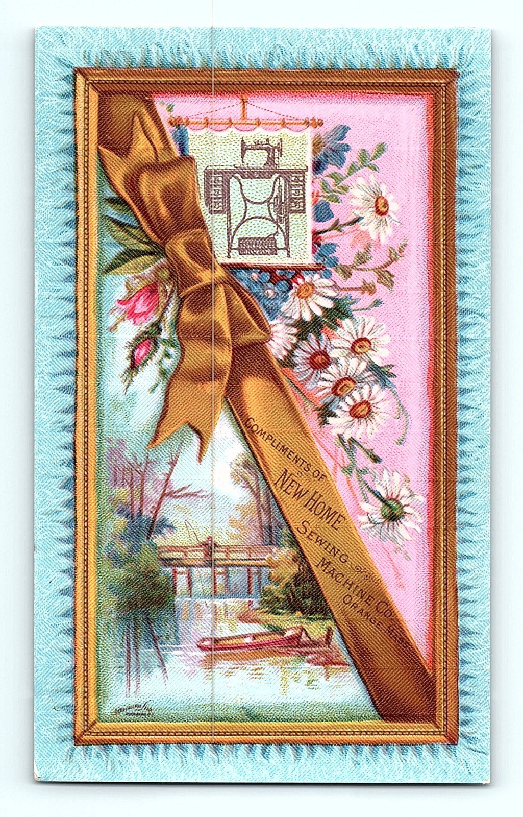 Victorian Trade Card New Home Sewing Machine Company Orange, MA Fishing Boat