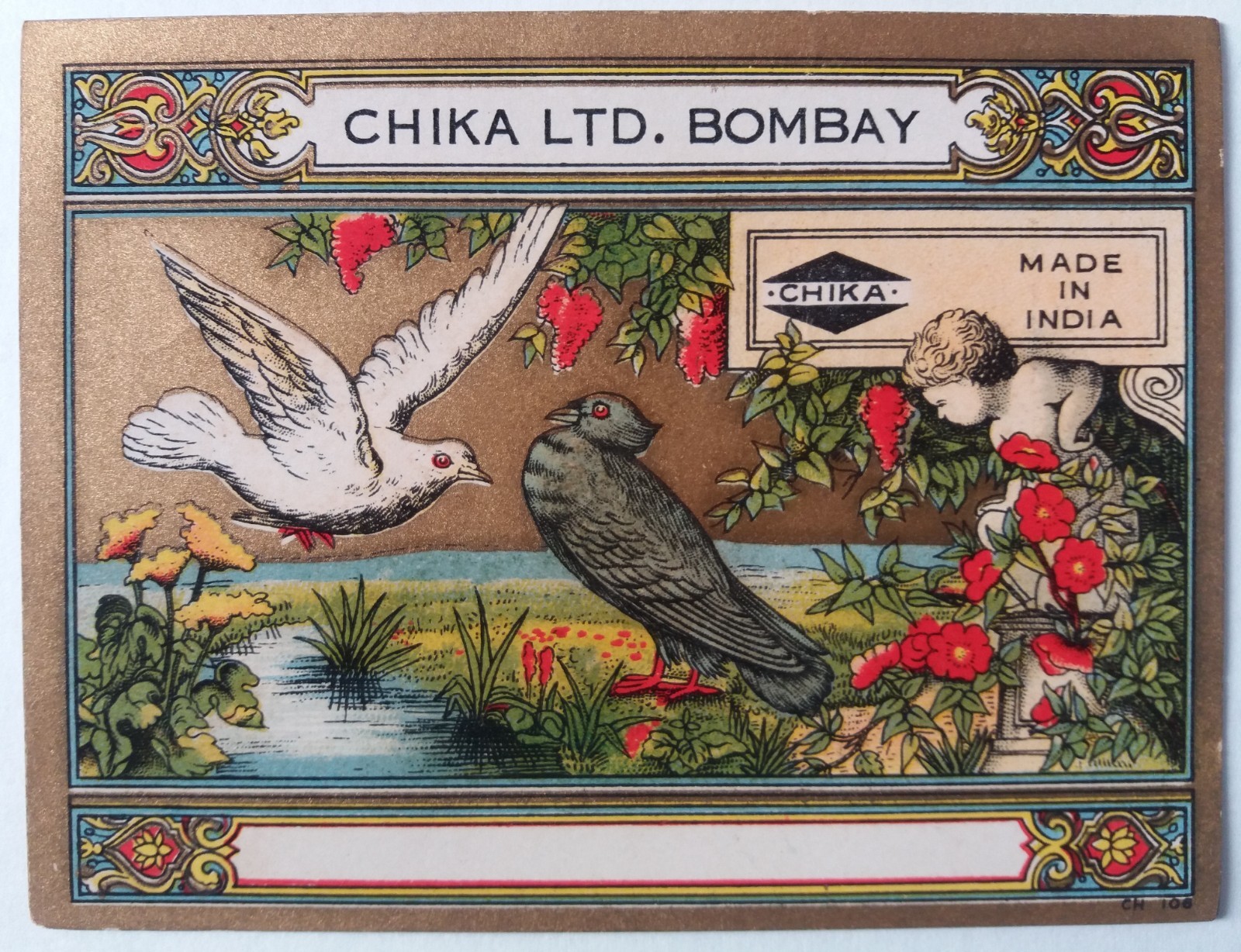 INDIA VINTAGE TRADE LABEL CHIKA LIMITED BOMBAY 3.75X4.75 INCH #33