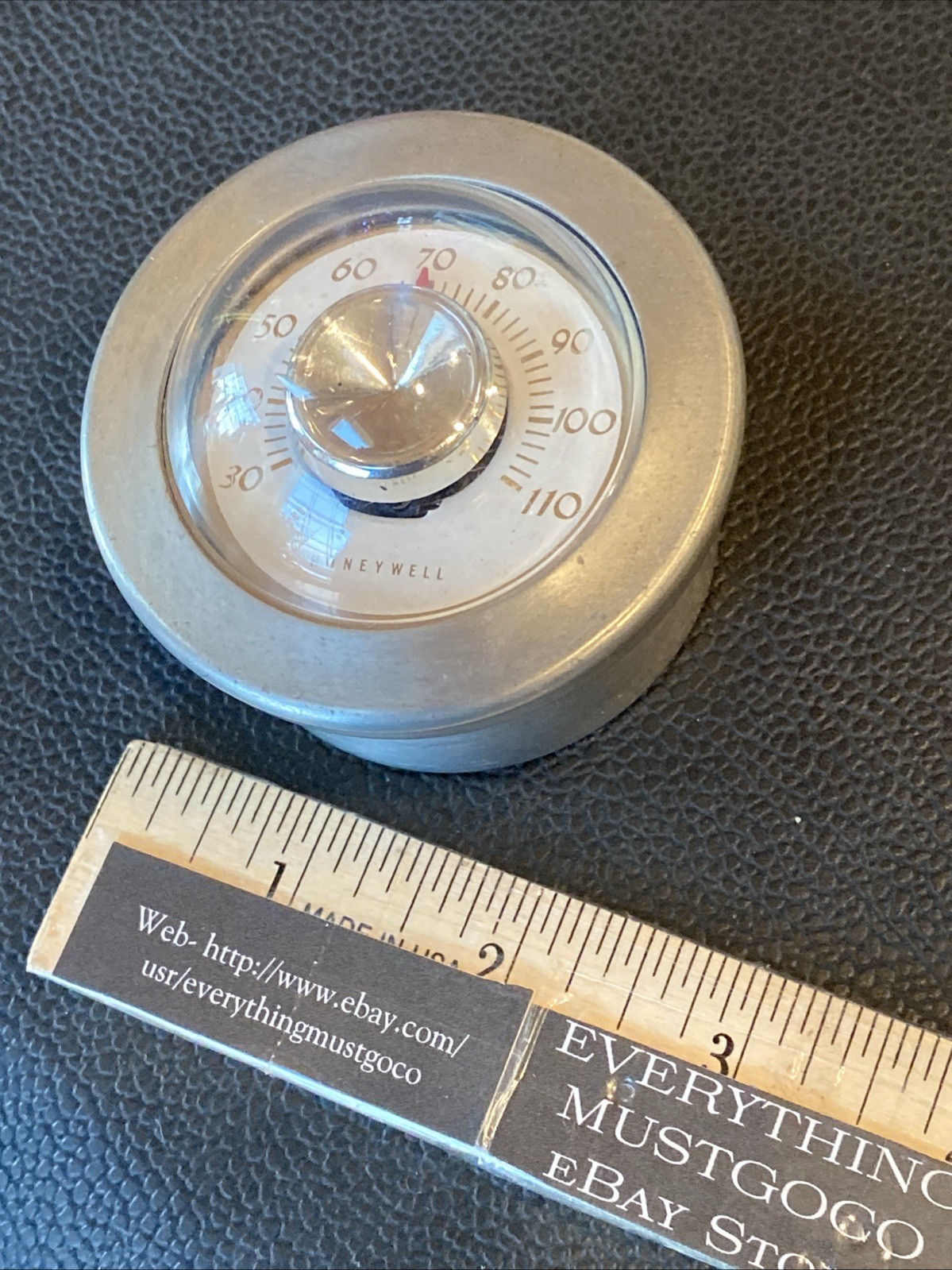 Convex Pewter Desktop Thermometer Paperweight 2-3/8” Drop In Honeywell B&M 7195
