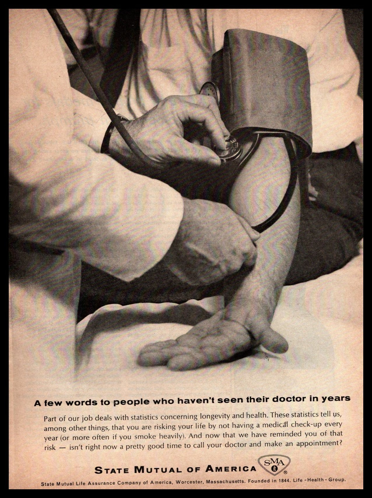 1964 State Mutual Of America Life Insurance Doctor Blood Pressure Print Ad