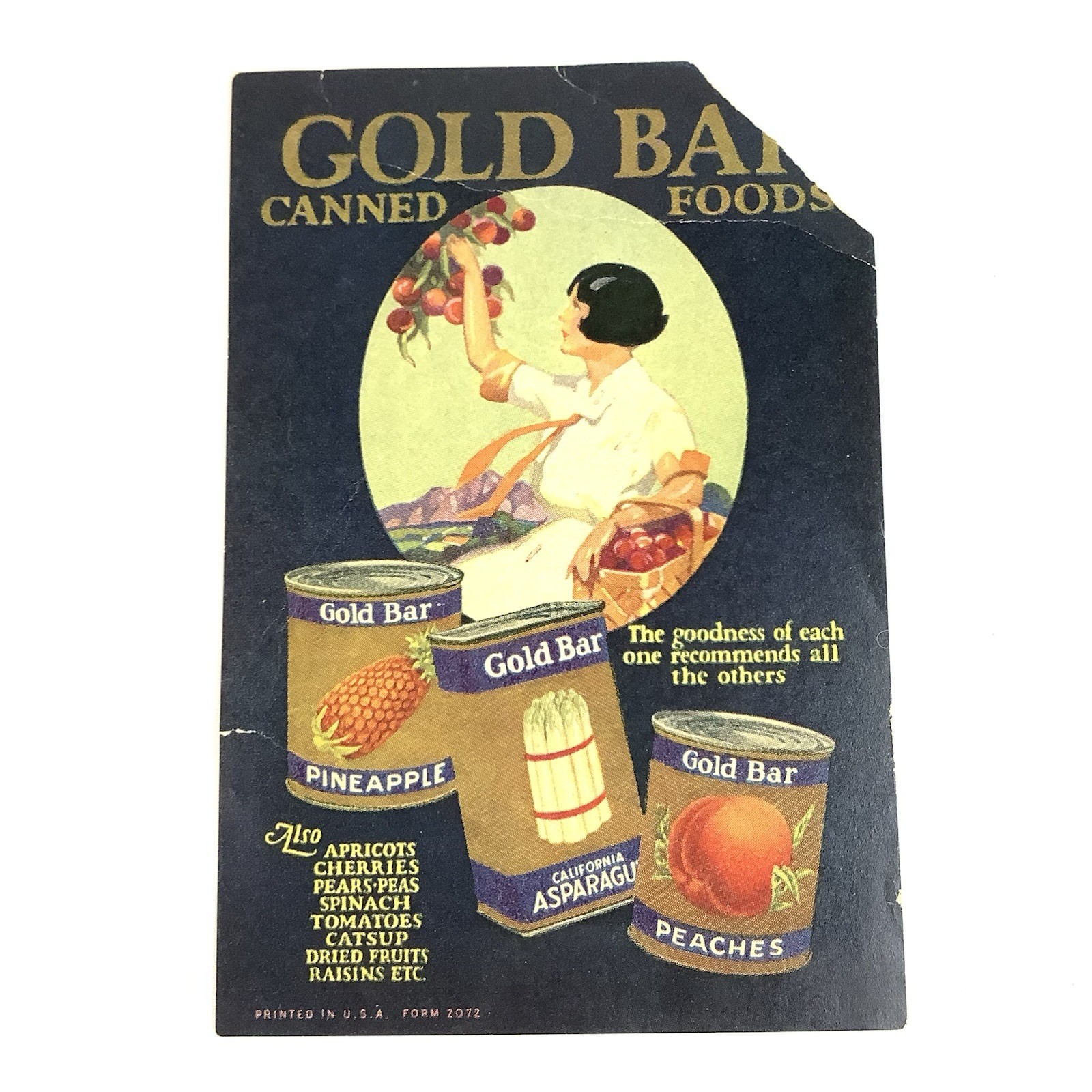 Antique Can Label Gold Bar Canned Food Rare Circa 1920’s Calpak Del Monte