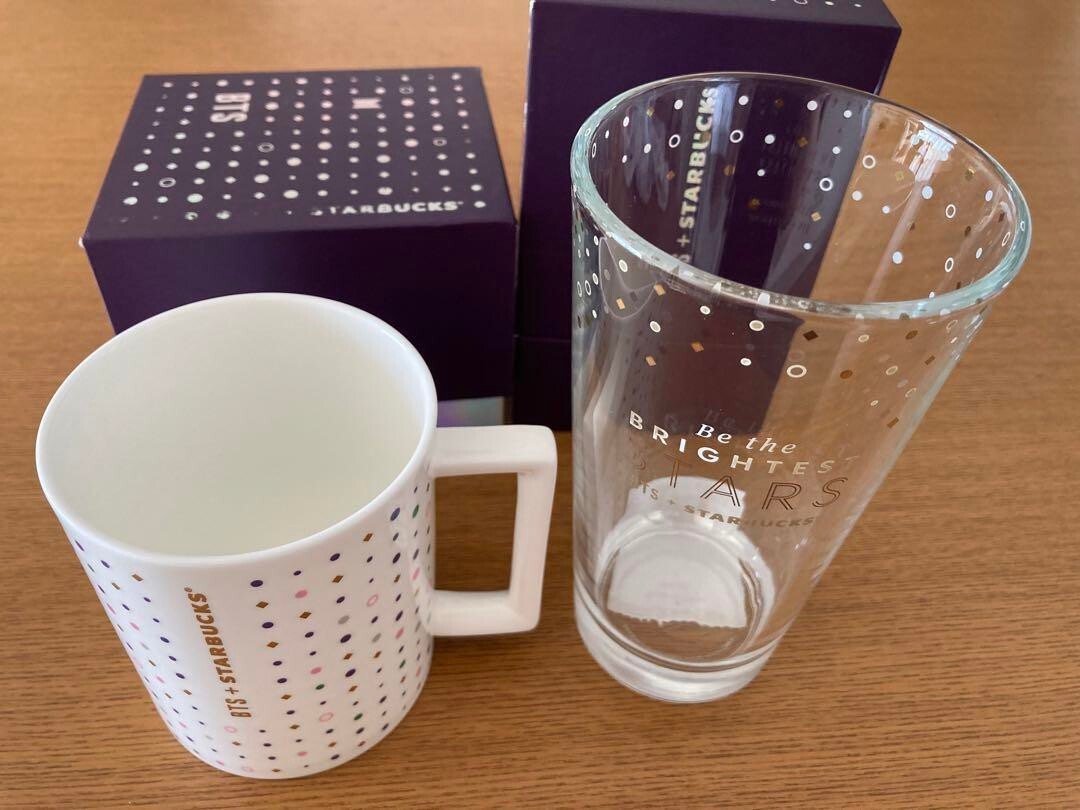 Starbucks BTS Collaboration Coffee Mug & Glass Set of 2 Korea with Box used