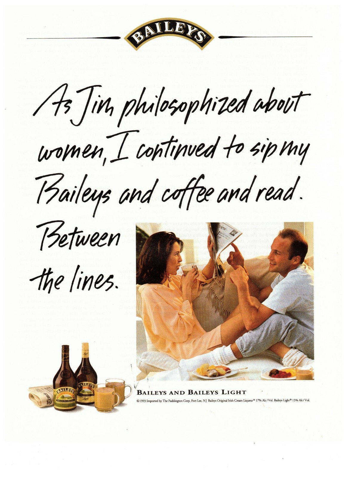 Baileys Irish Cream Jim Philosophized About Women Vintage 1995 Print Ad