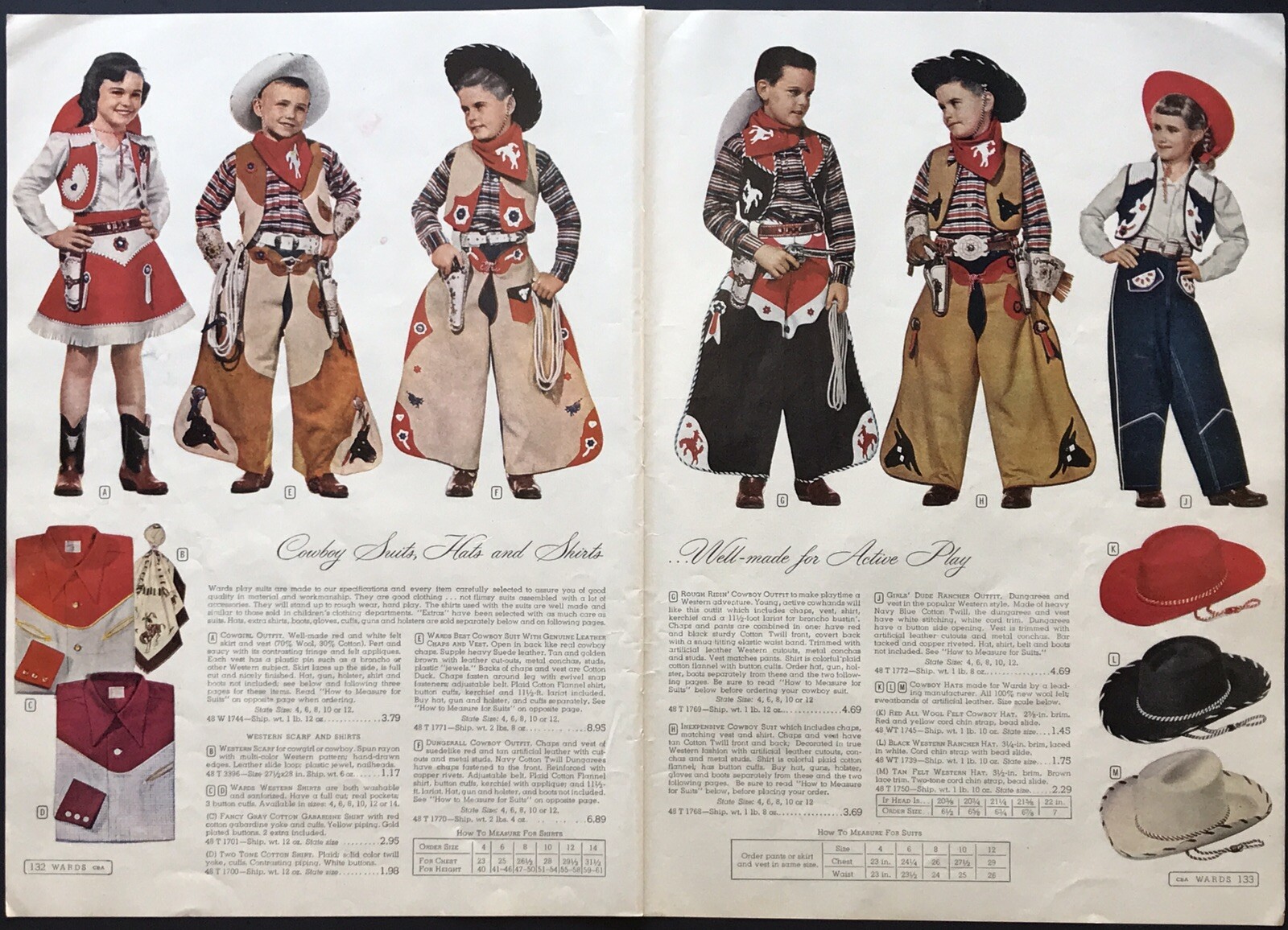 1949 Kid Cowboy Suit Outfits Orig Color Print Ad Wards Christmas MWC 132-33