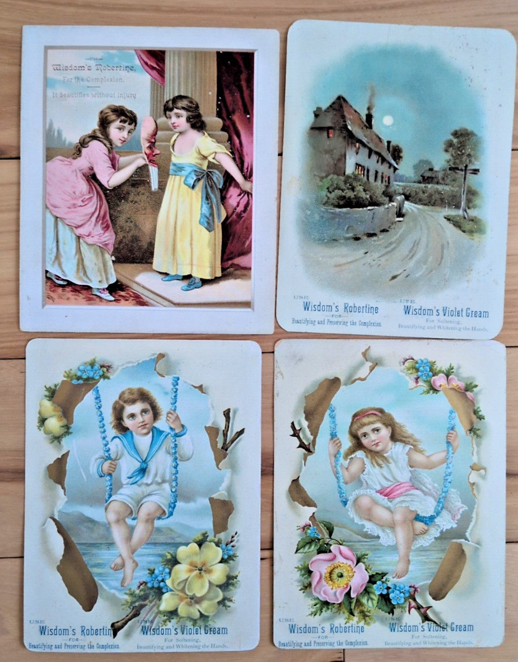 Antique Victorian 1880s Trade Cards Wisdom’s Robertine/Violet Creme Lot/4