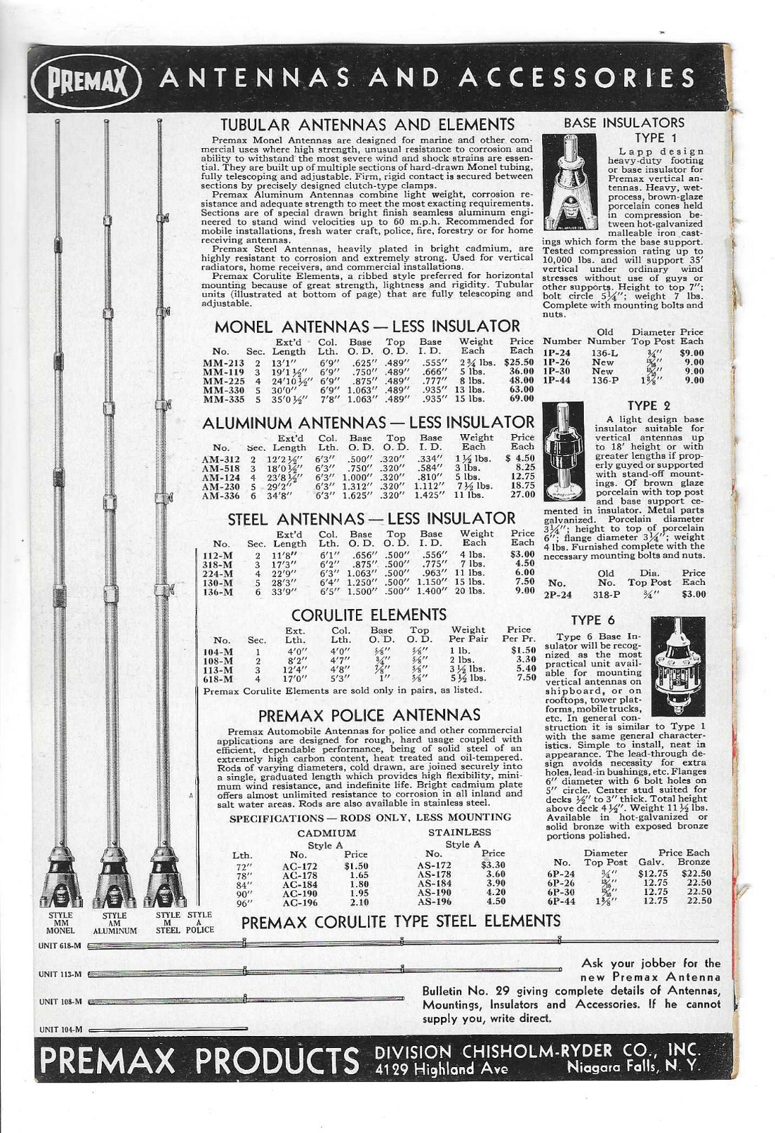 Premax Products Chisolm-Ryder Co Antennas& Accessories Niagara Falls NY 1941 Ad