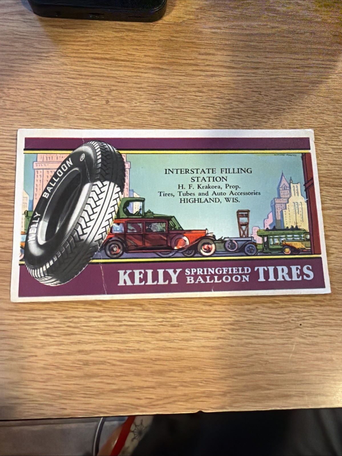Antique Kelly Springfield Balloon Tires Advertising Ink Blotter Highland Wis
