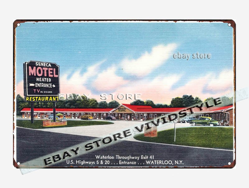tin sign 1930s-40s Waterloo Throughway Exit 41 Waterloo New York plaque printing