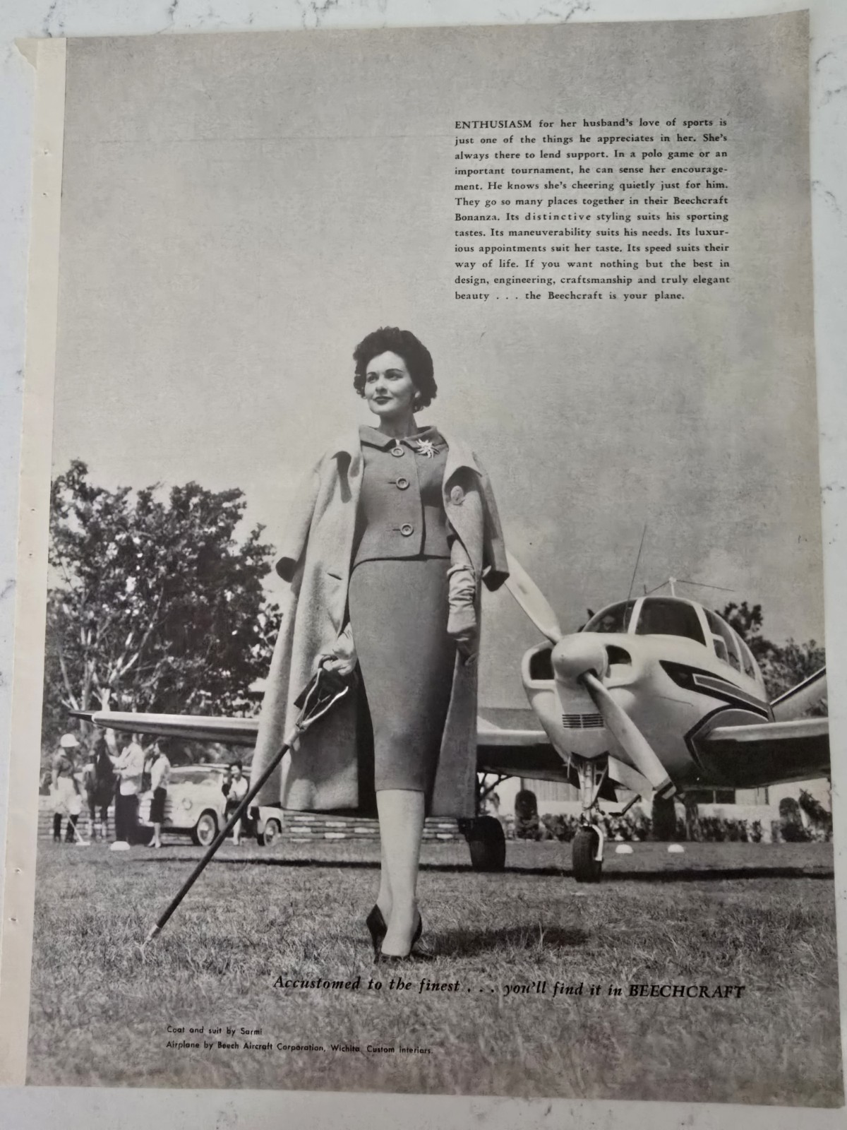 1960 Women’s Sarmi Suit Beechcraft Aircraft Airplane Vintage Ad